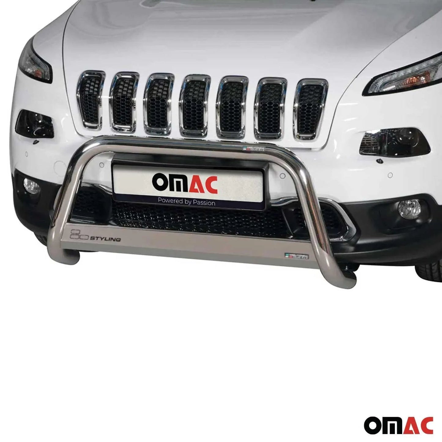 OMAC USA Bull Bar Push Front Bumper Grille for SUVs – Fits 2014–2023 Jeep Cherokee (Silver, 1Pc, Non-Trailhawk)