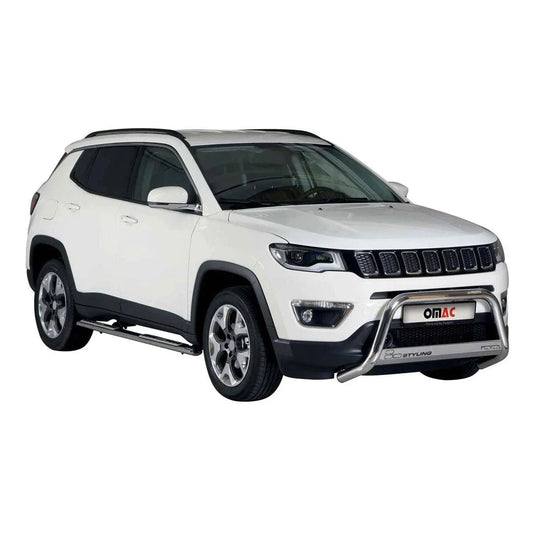 OMAC USA Front Bull Bar for Jeep Compass – Fits 2017–2025 – Push Front Bumper Grille, Silver Steel, 1-Pc