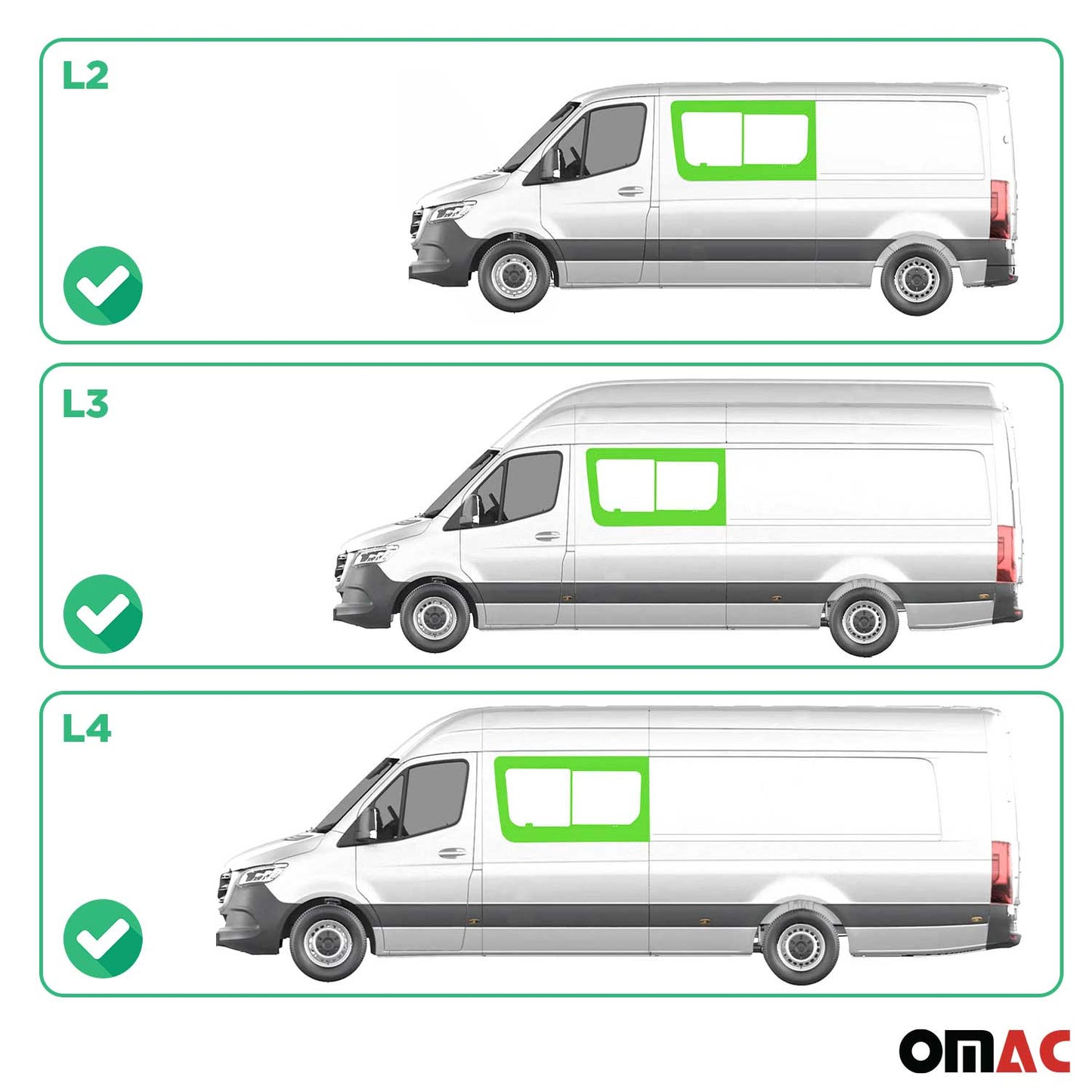 OMAC USA Front Left Side Sliding Window Glass for Vans – Fits 2010–2018 Mercedes Sprinter W906 L2 L3 L4 (Black, 1Pc)