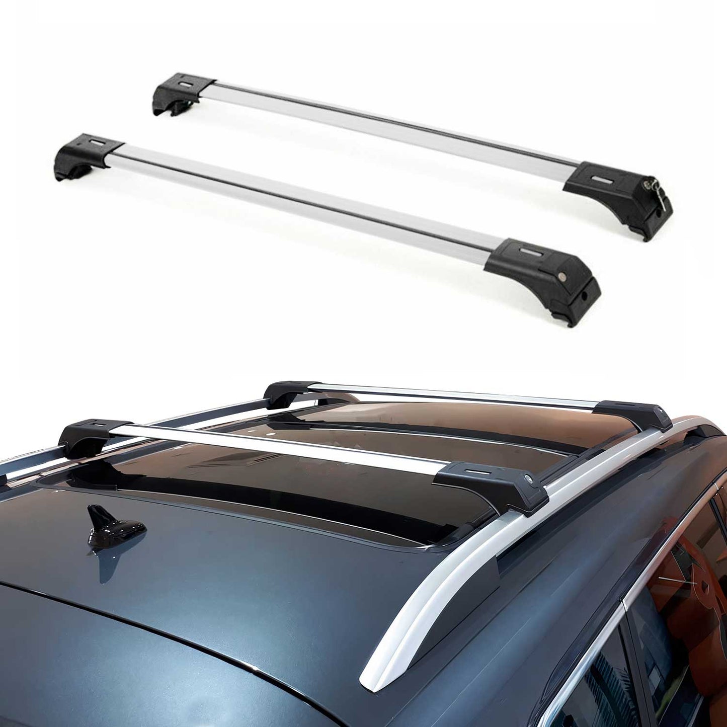 Omac USA Roof Rack Cross Bars Luggage Carrier for SUV – Fits with 2013-2018 Hyundai Santa Fe (2 Pcs, Silver, Aluminum)