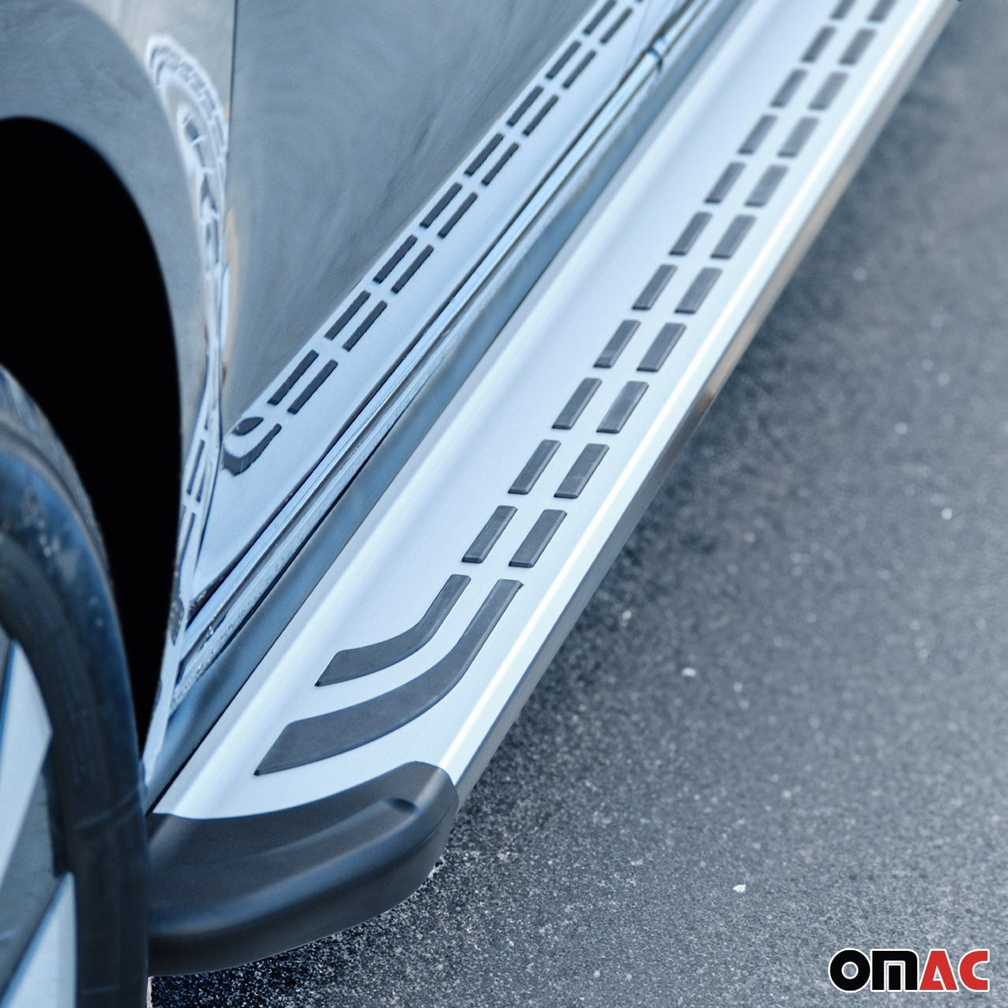 Omac USA Aluminum Running Boards, Side Steps for SUV – Fits with 2018-2024 Mitsubishi Eclipse Cross – Silver & Black (2 Pcs)