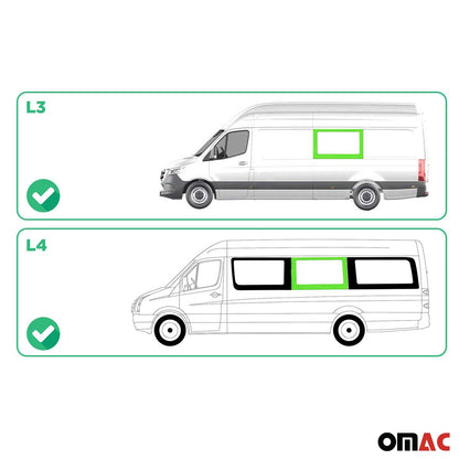 OMAC USA Window Glass Mid Left Side for Vans – Fits 2010–2018 Mercedes Sprinter W906 L3/L4 (Tempered, Black, 1Pc)