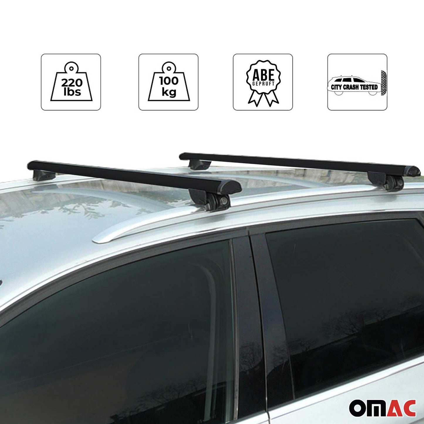 Omac USA Roof Rack Cross Bars Luggage Carrier for SUV – Fits with 2011-2016 Mini Cooper Countryman R60 (2 Pcs, Black, Aluminum)