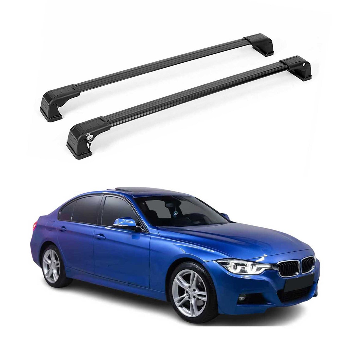 OMAC USA Roof Rack Cross Bars for Sedan – Fits 2012-2019 BMW 3 Series F30 – Aluminium Black (2 Pcs)