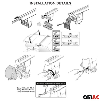 Omac USA Roof Rack Cross Bars Luggage Carrier for Cars – Fits with 2006-2009 BMW 5 Series E61 (2 Pcs, Silver, Aluminum)