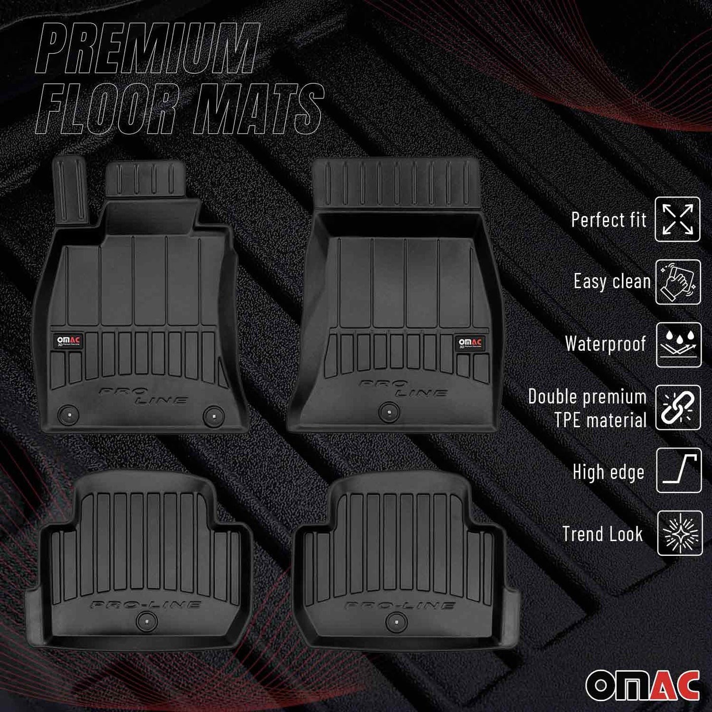 OMAC USA Premium Floor Mats Liners for Cars – Fits 2018-2023 Kia Stinger RWD (Black, 4 Pcs)