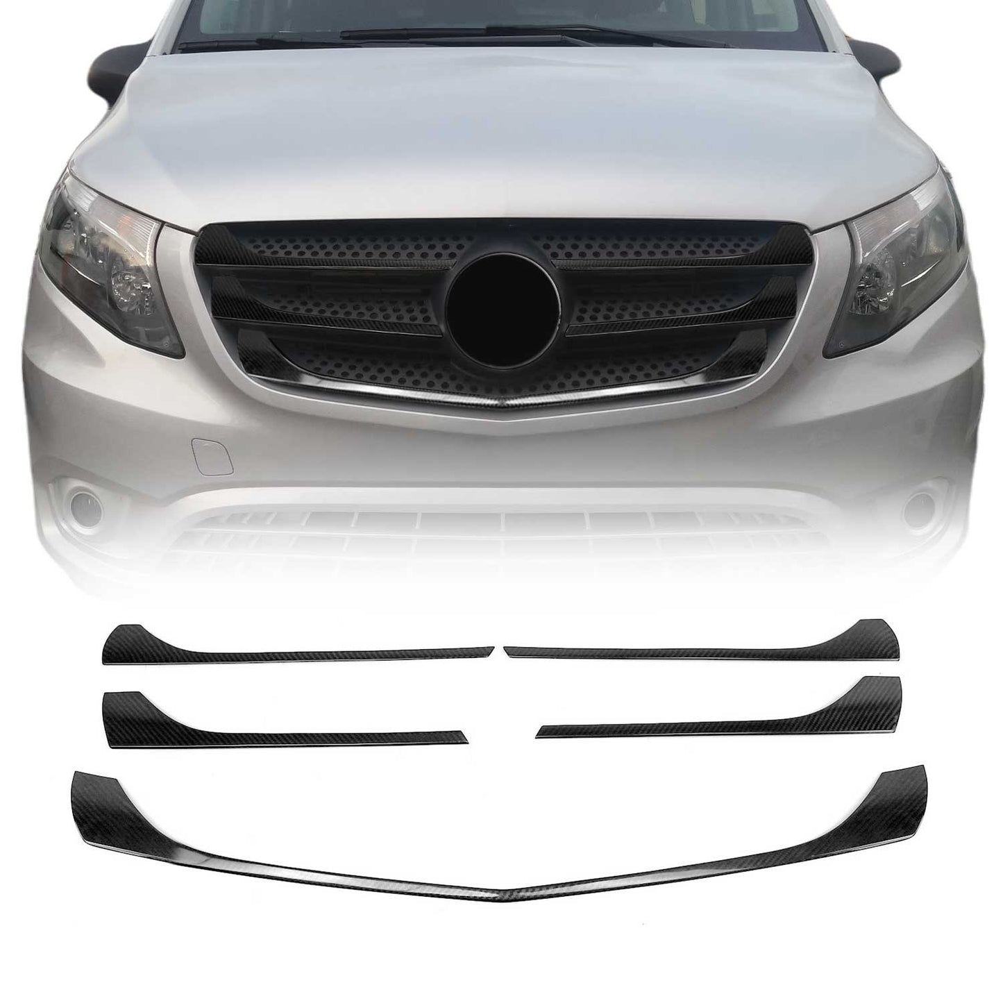 OMAC USA Front Bumper Grill Trim Molding – Fits 2016-2020 Mercedes Metris – Carbon Fiber Finish, 5 Pcs