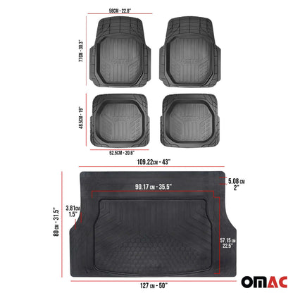 OMAC USA Semi-Custom Fit Floor Mats & Cargo Liner Rubber Set for Car – Fits with 2019-2021 Honda Civic Type R – All Weather, Black (5PC)