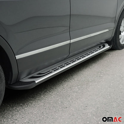 Omac USA Aluminum Running Boards, Side Steps for SUV – Fits with 2008-2015 Land Rover LR2 – Silver & Black (2 Pcs)