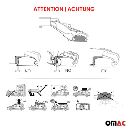 OMAC USA Adjustable Roof Rack Cross Bars Luggage Carrier for Flush Roof Rails (39"-51") – Aluminium Silver (2 Pcs)