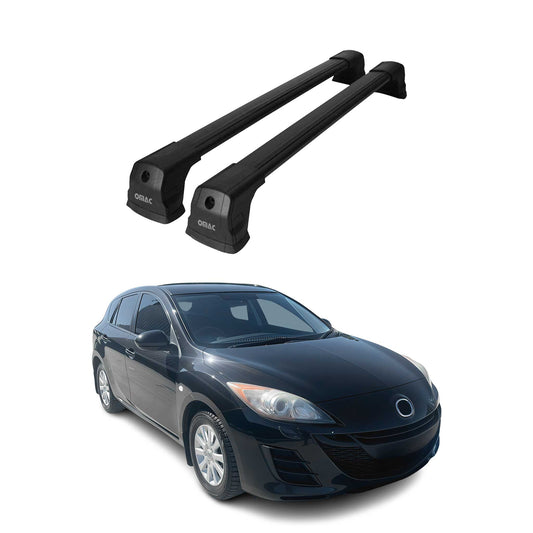 OMAC USA Roof Rack Cross Bars for Hatchback – Fits 2004-2009 Mazda 3 (Fix Point) – Aluminium Black (2 Pcs)