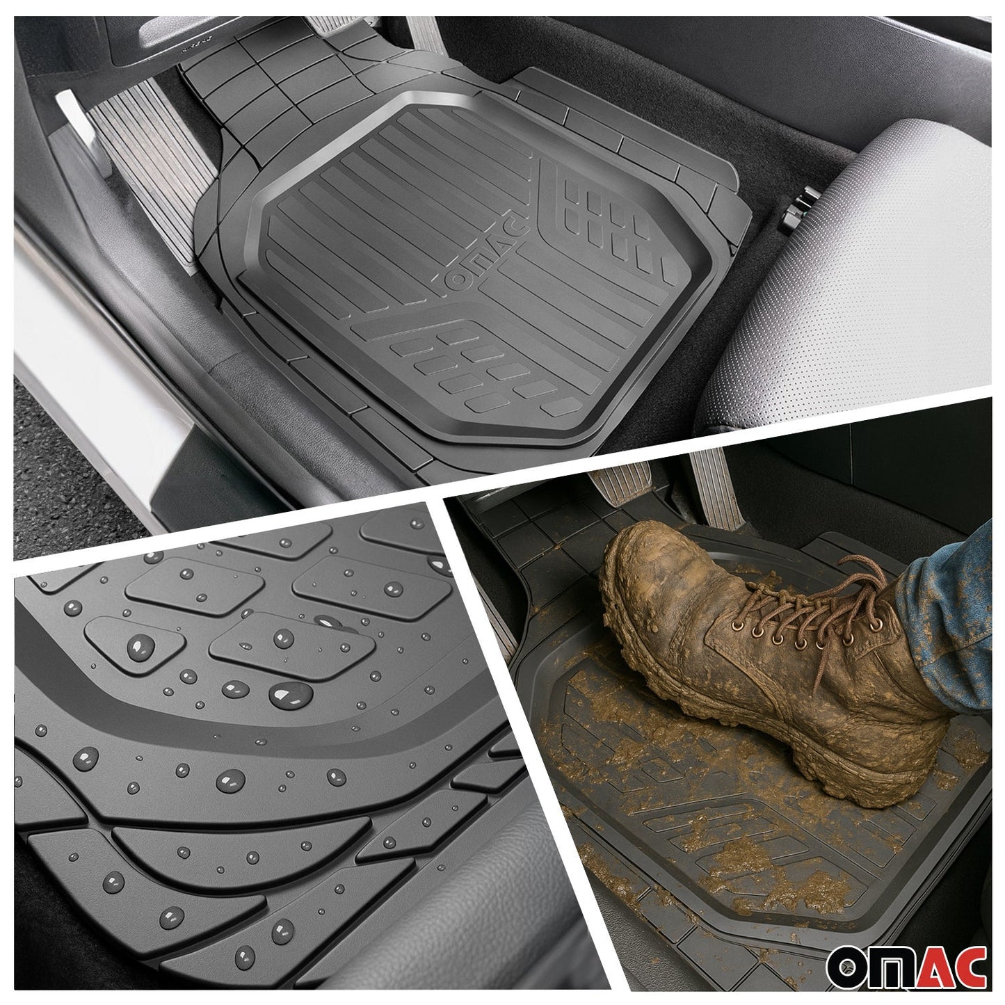 Omac USA Semi-Custom Rubber Floor Mats & Cargo Liner for Cars – Fits with Smart (5 Pcs, All Weather, Black Waterproof)