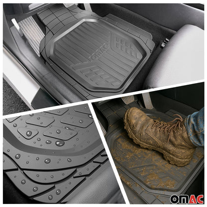 Omac USA Semi-Custom Rubber Floor Mats & Cargo Liner for Cars – Fits with Smart (5 Pcs, All Weather, Black Waterproof)