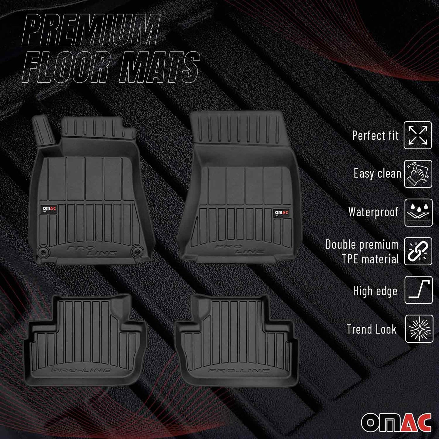 OMAC USA Premium Floor Mats Liners for Cars – Fits 2006-2014 Lexus IS250 IS350 (Black, 4 Pcs, All Weather Heavy Duty)