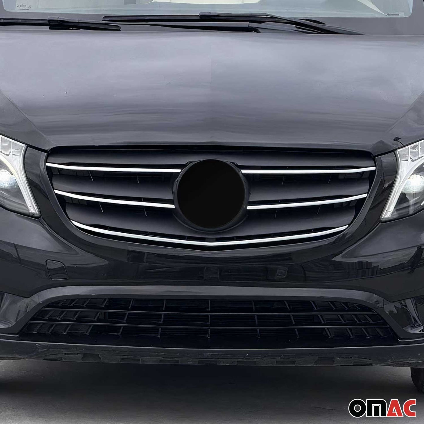 OMAC USA Front Bumper Grill Trim for Van – Fits 2021–2024 Mercedes Metris – Stainless Steel Chrome Molding, Silver 5-Pc
