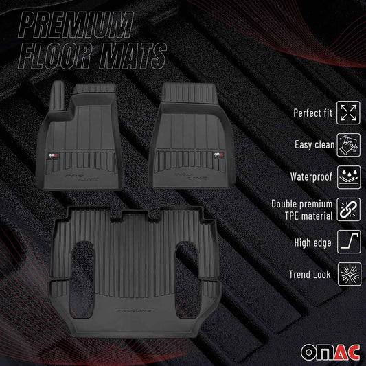 OMAC USA Premium Floor Mats Liners for Tesla Model X – Fits 2016-2020 6-Passenger (Black, 3 Pcs, All Weather Heavy Duty)