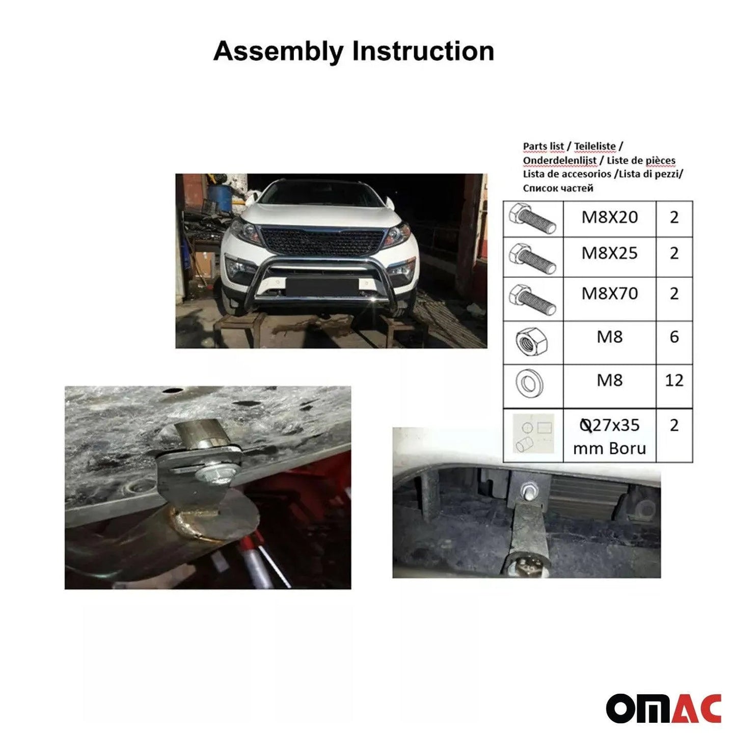 OMAC USA Front Bull Bar for Nissan Pathfinder – Fits 2005–2012 – Push Front Bumper Grille, Silver Steel 1-Pc