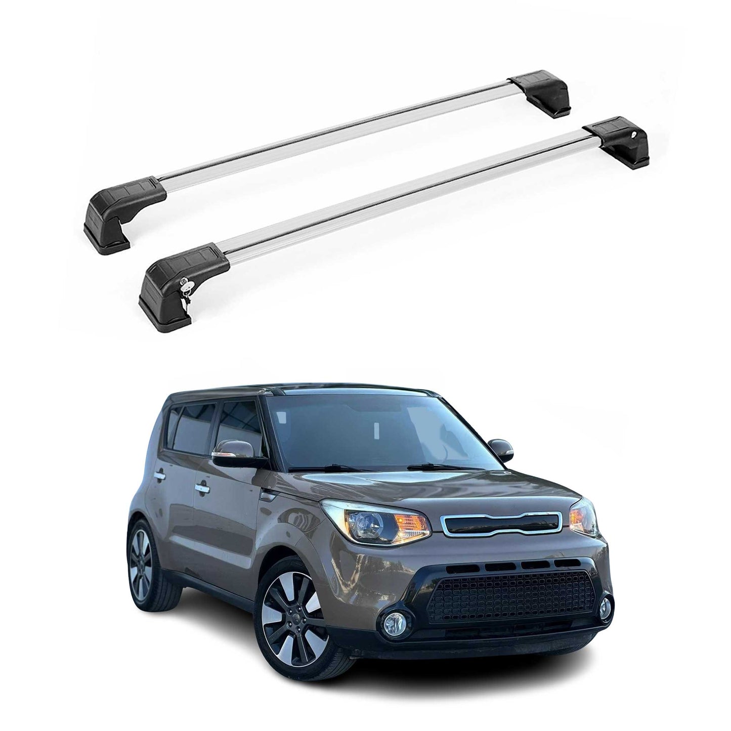 OMAC USA Roof Rack Cross Bars for Car – Fits 2014-2019 Kia Soul (Excludes Panoramic Roof) – Aluminium Silver (2 Pcs)