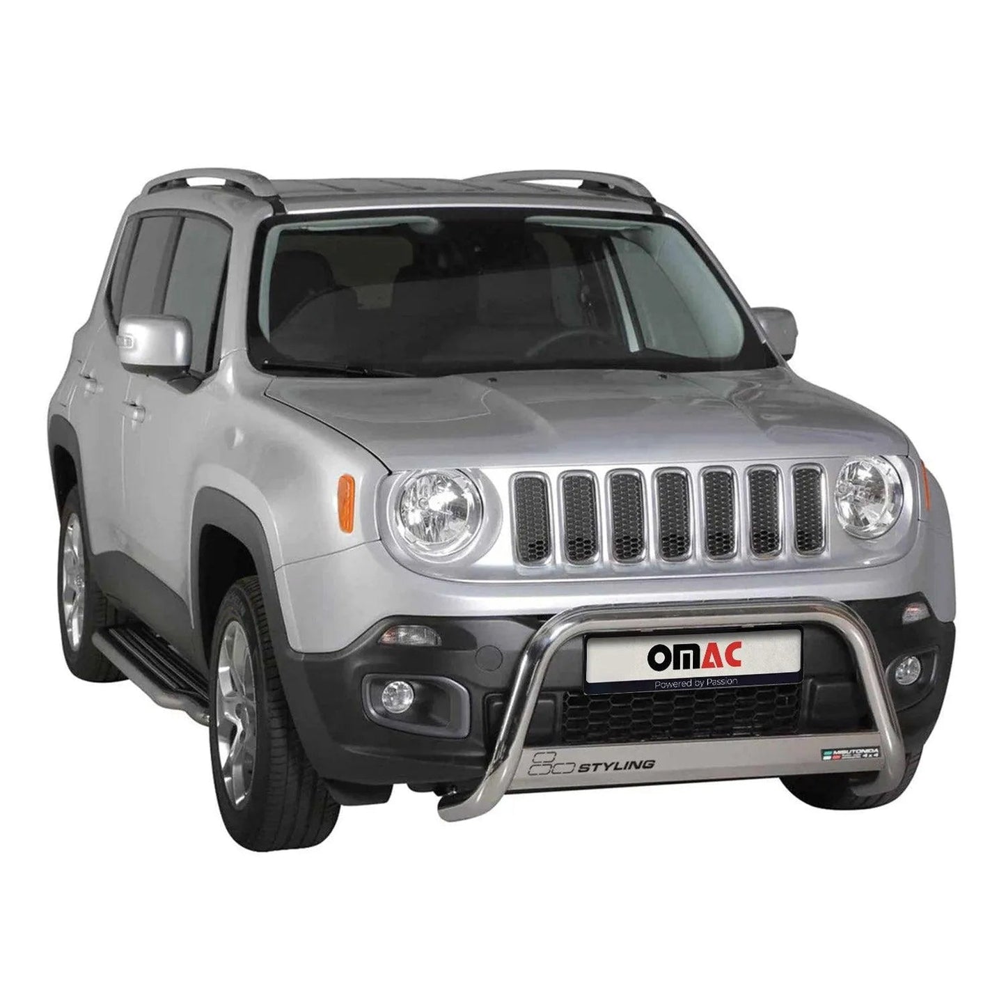OMAC USA Bull Bar Push Front Bumper Grille for SUV – Fits 2015-2018 Jeep Renegade – Silver Stainless Steel (1 Pc)