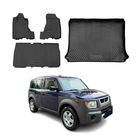 OMAC USA Floor Mats & Cargo Liner Set for SUV – Fits 2003-2011 Honda Element (Excluding Super Console Models) – All Weather TPE Rubber, Black (4 Pcs)