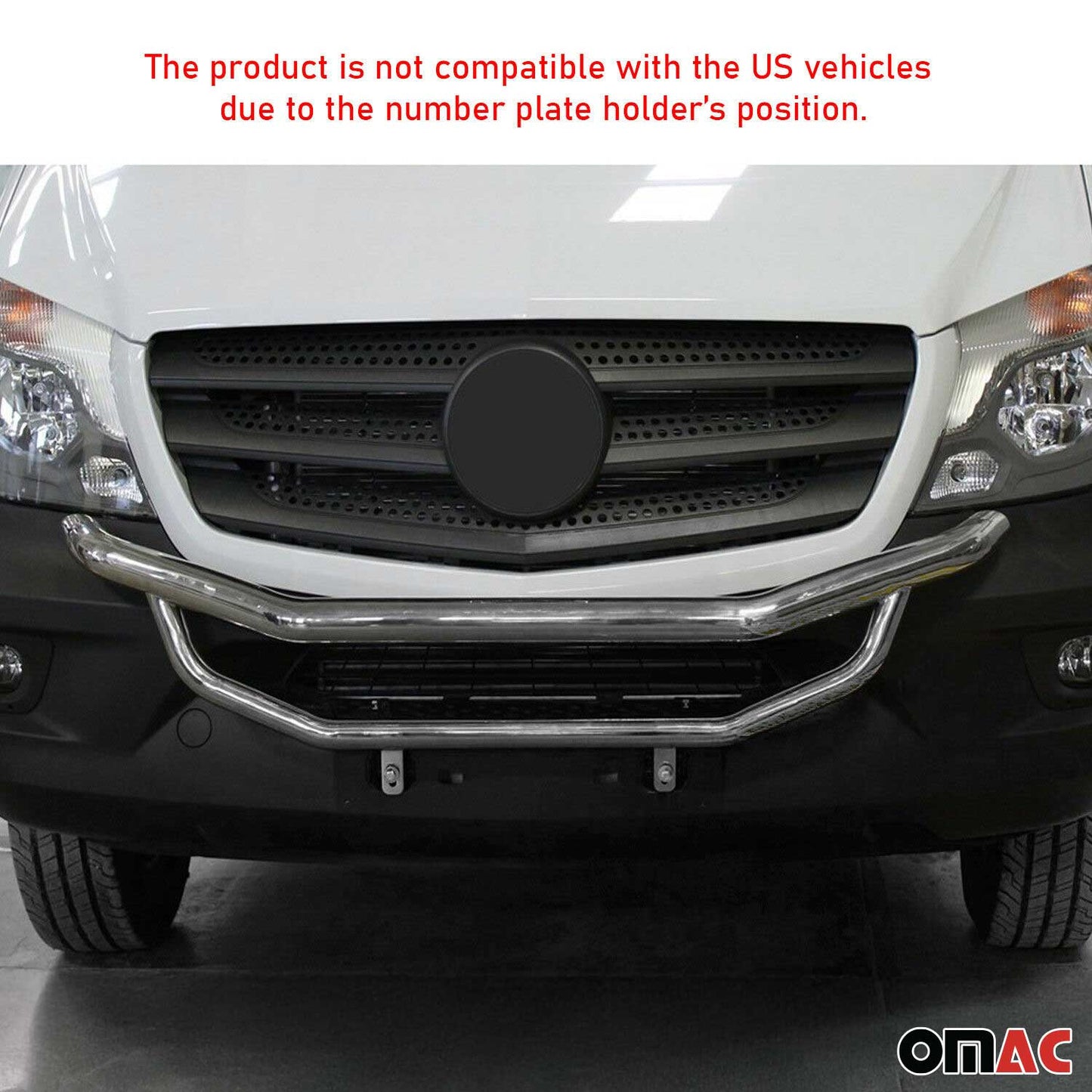 OMAC USA Bull Bar Push Front Bumper Grille for Vans – Fits 2014–2018 Mercedes Sprinter W906 (Silver, 1Pc)