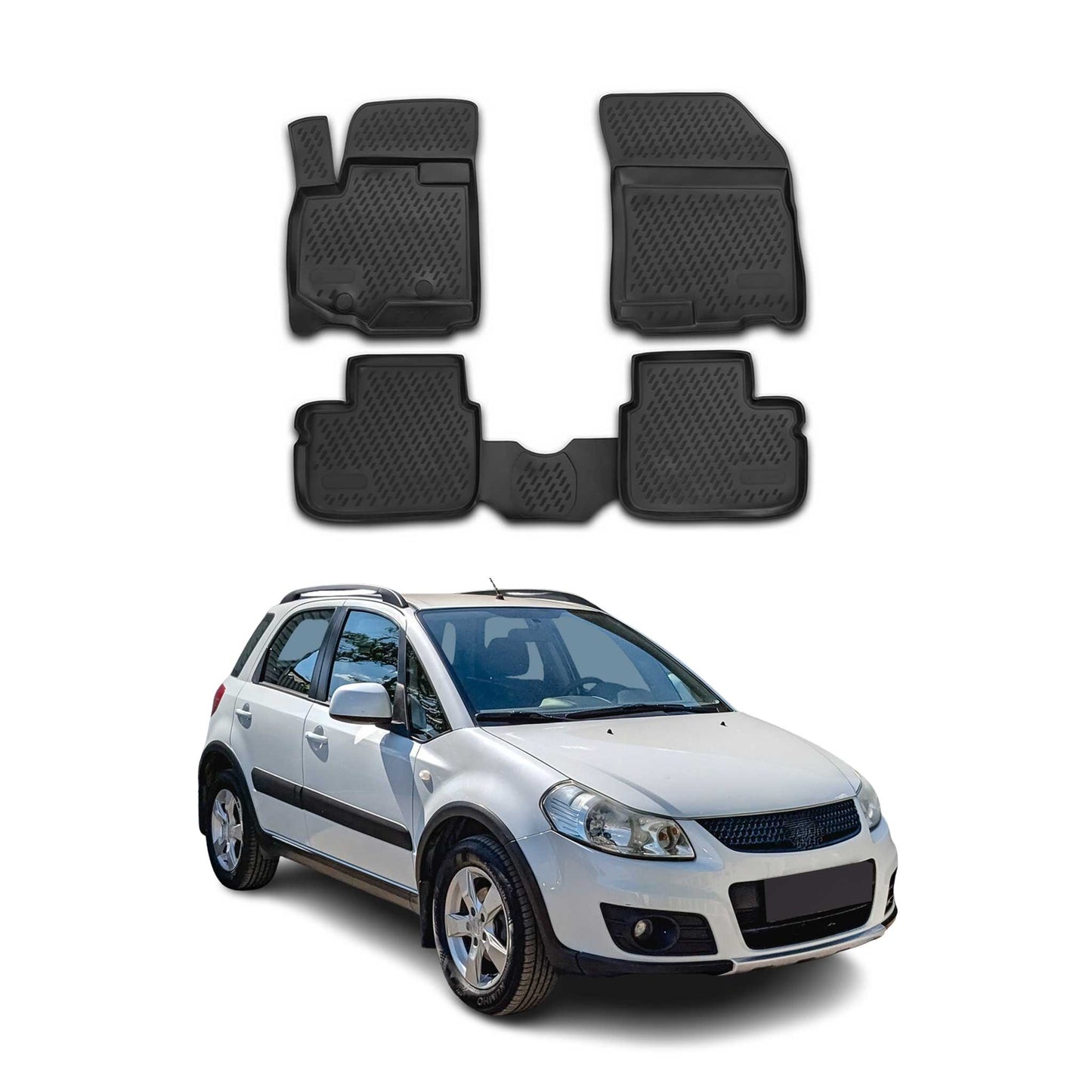 OMAC USA Floor Mats Liners Full Set All Weather for Car – Fits with 2006-2013 Suzuki SX4 / S-Cross – Black (4 Pcs)