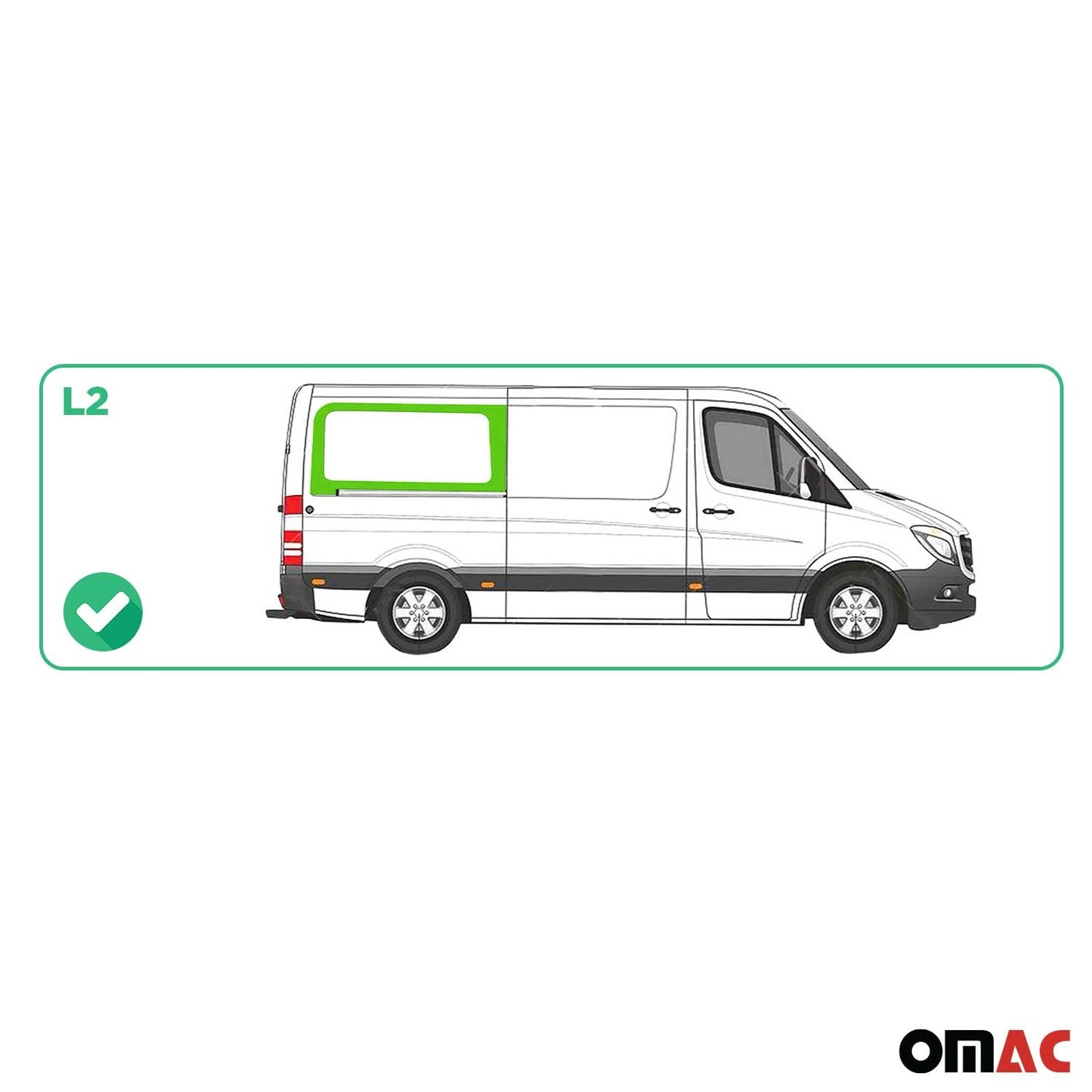 OMAC USA Rear Right Sliding Door Window Glass for Vans – Fits 2019–2021 Freightliner Sprinter L2 (Tempered, Black, 1Pc)