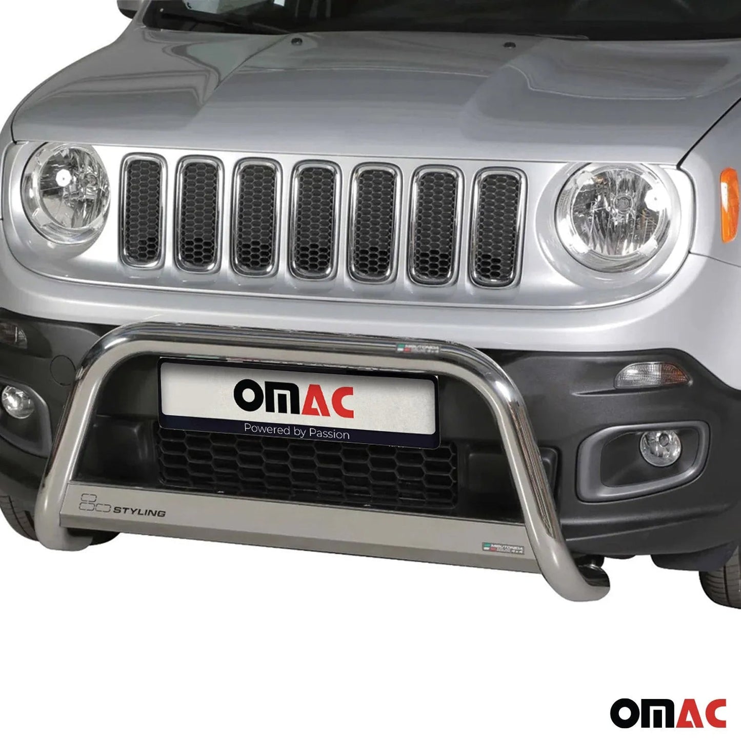 OMAC USA Bull Bar Push Front Bumper Grille for SUV – Fits 2015-2018 Jeep Renegade – Silver Stainless Steel (1 Pc)