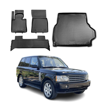 OMAC USA Floor Mats & Cargo Liner Set for SUV – Fits 2003-2012 Land Rover Range Rover – Custom Fit All Weather TPE Rubber, Black (4 Pcs)