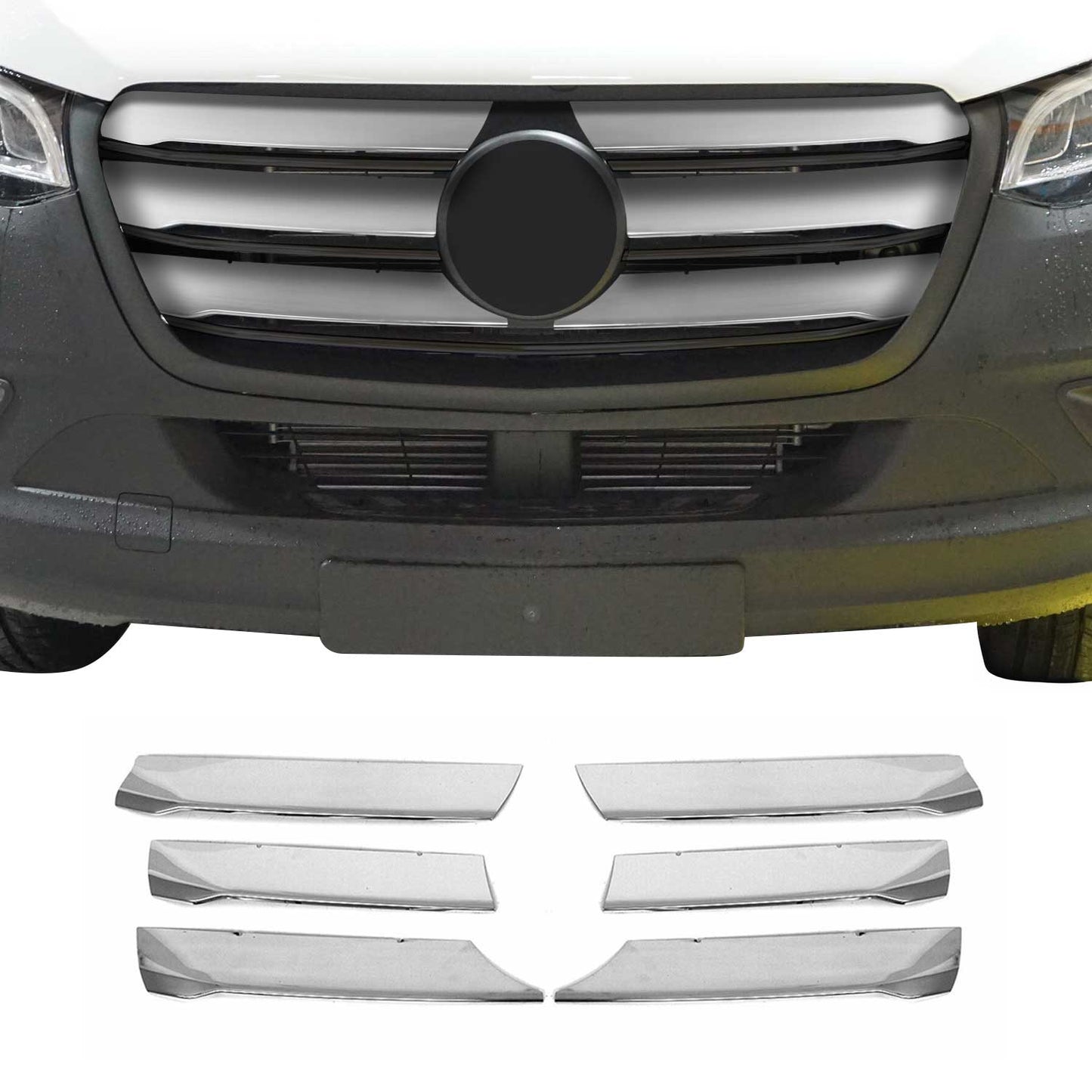 OMAC USA Front Bumper Grill Trim for Vans – Fits 2019–2025 Mercedes Sprinter W907/910 - 6Pcs (Stainless Steel, Chrome)