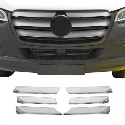 OMAC USA Front Bumper Grill Trim for Vans – Fits 2019–2025 Mercedes Sprinter W907/910 - 6Pcs (Stainless Steel, Chrome)