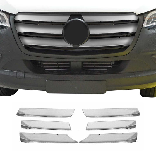 OMAC USA Front Bumper Grill Trim for Vans – Fits 2019–2025 Mercedes Sprinter W907/910 - 6Pcs (Stainless Steel, Chrome)