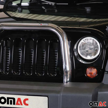 OMAC USA Bull Bar Push Front Bumper Grille Guard – Fits 2007–2018 Jeep Wrangler – Durable Steel Silver, 1 Pc
