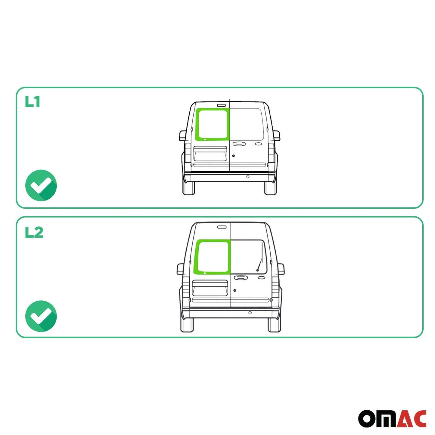 OMAC USA Right Side Rear Window Glass for Vans – Fits 2010–2013 Ford Transit Connect L1 & L2 (Tempered, 1Pc)