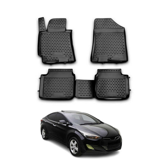 OMAC USA Premium Floor Mats Liners Full Set for Hyundai – Fits 2011–2016 Hyundai Elantra – All Weather Black