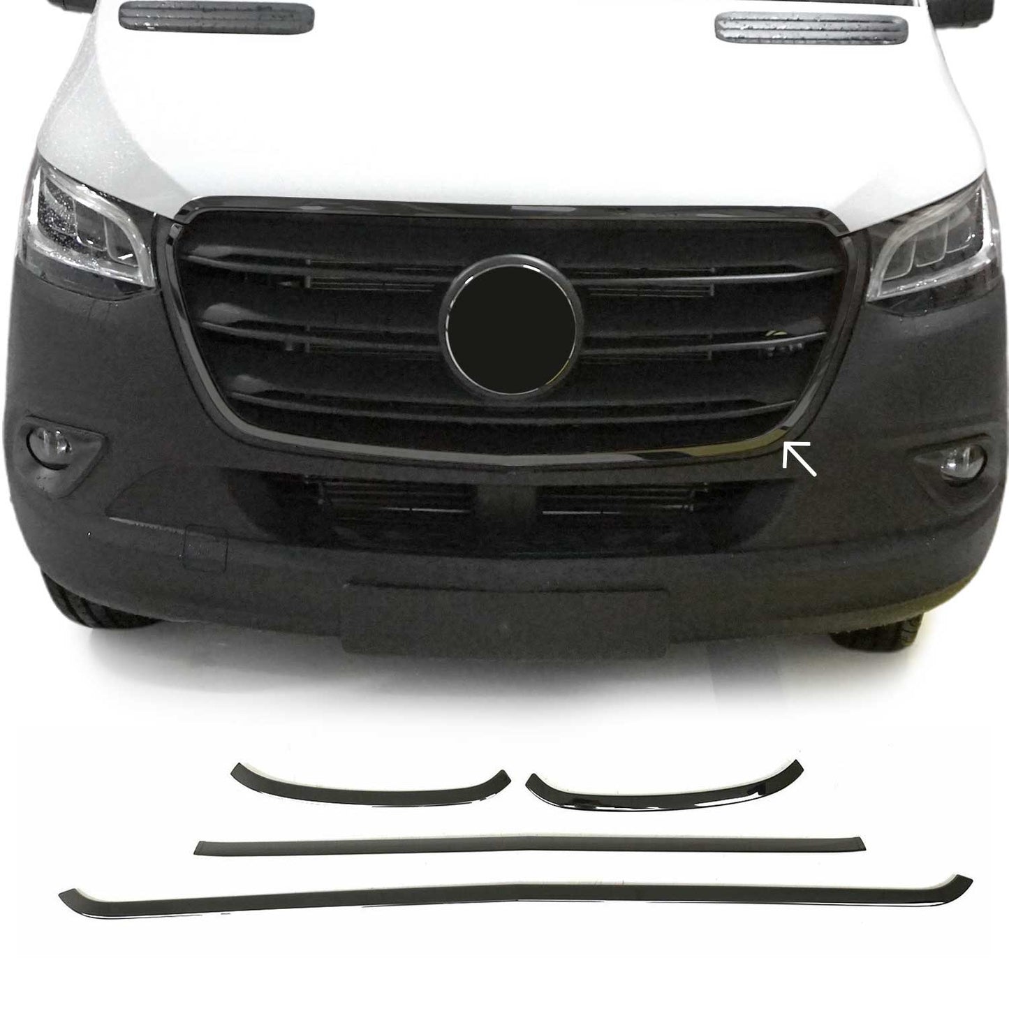 OMAC USA Front Bumper Grill Trim for Van – Fits 2019-2025 Mercedes Sprinter W907/910 – Stainless Steel Dark Chrome, 4 Pcs