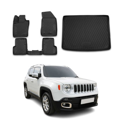 OMAC USA Floor Mats & Cargo Liner Set for Car – Fits 2016-2023 Fiat 500X – Custom Fit All Weather TPE Rubber, Black (5 Pcs)