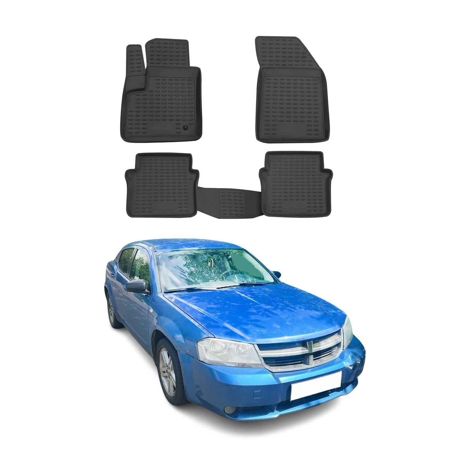 OMAC USA Floor Mats Liners Full Set All Weather for Car – Fits with 2008-2014 Dodge Avenger – Black (4 Pcs)