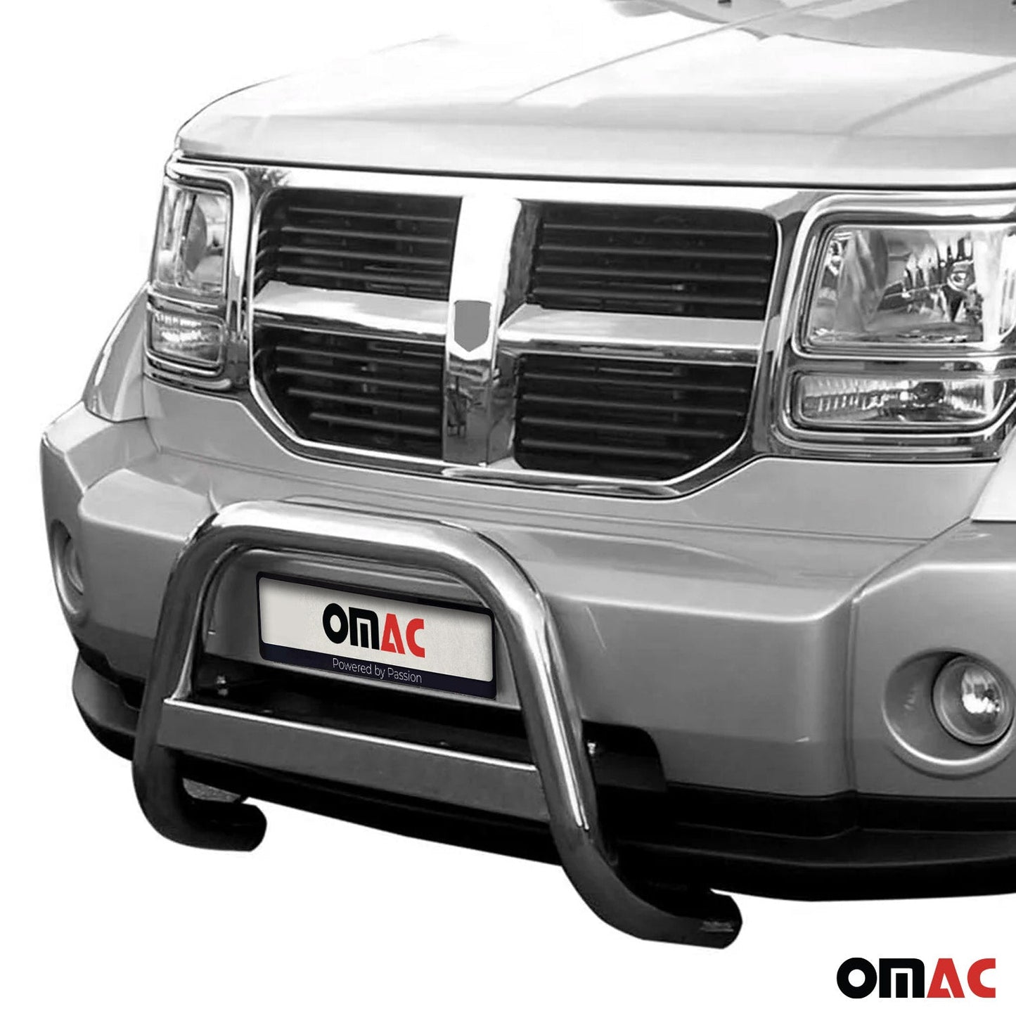 OMAC USA Front Bull Bar for Dodge Nitro – Fits 2007–2012 – Push Front Bumper Grille, Silver Steel, 1-Pc