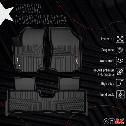OMAC USA Premium Floor Mats Liners Set – Fits 2018–2024 GMC Terrain / Terrain Denali – First & Second Row All Weather Heavy Duty Black