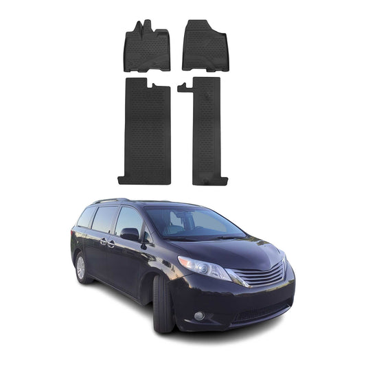OMAC USA Floor Mats Liners Full Set All Weather for Minivan – Fits with 2013-2020 Toyota Sienna (7 / 8 Seats) – Black (4 Pcs)