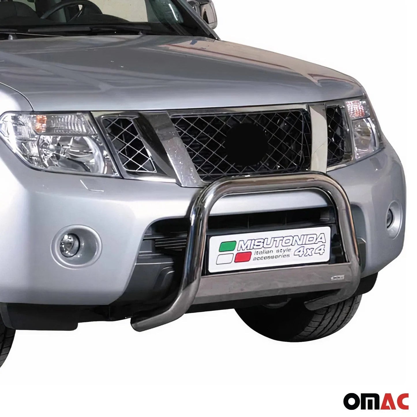 OMAC USA Bull Bar Push Front Bumper Grille for Trucks – Fits 2005–2021 Nissan Frontier (Silver, 1Pc)