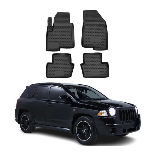 OMAC USA Premium Floor Mats Liners Full Set All Weather Heavy Duty for Car – Fits with 2007-2012 Dodge Caliber – Black (4 Pcs)