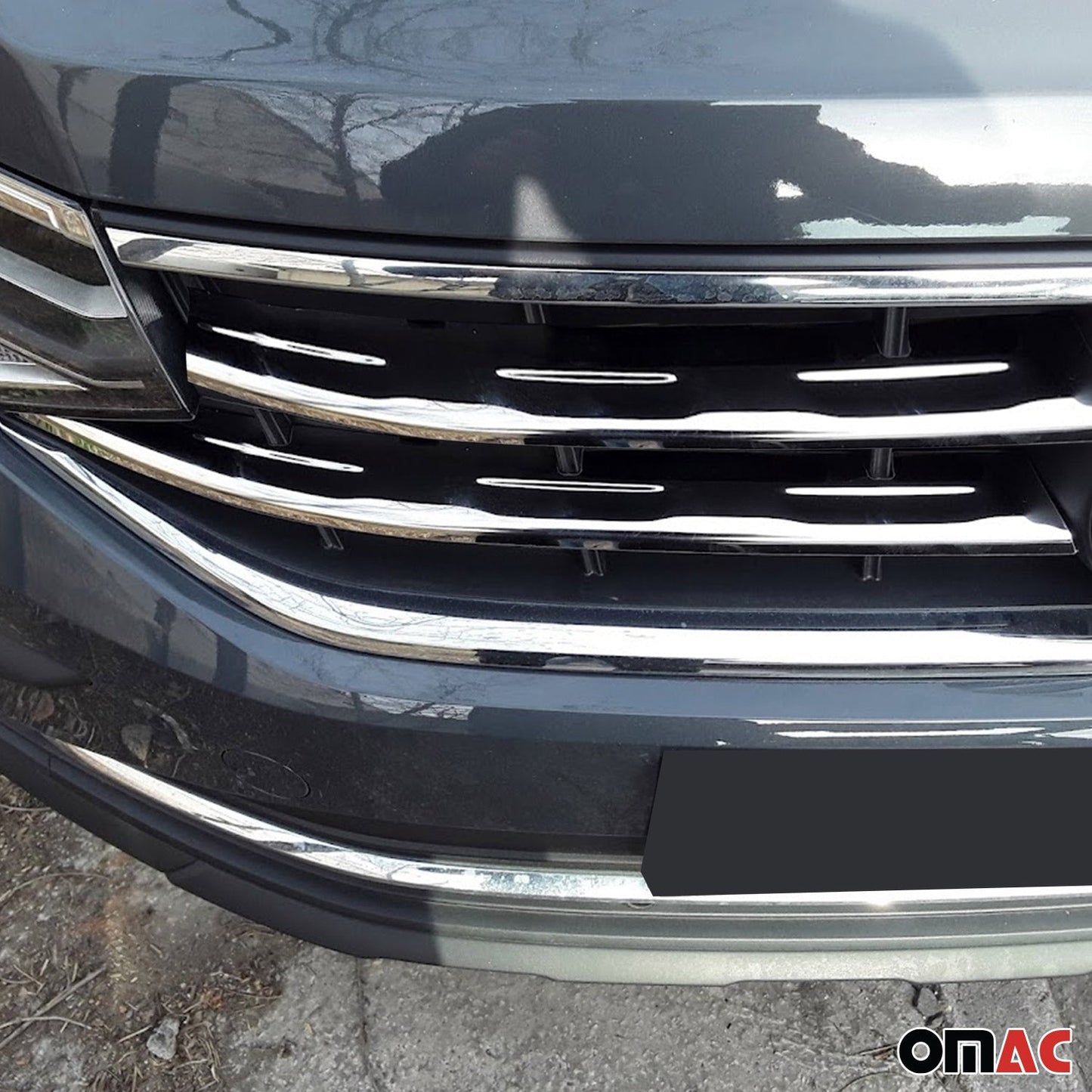 OMAC USA Front Bumper Grill Trim Molding for SUVs – Fits 2022–2024 Volkswagen Tiguan - 4Pcs (Stainless Steel, Chrome)