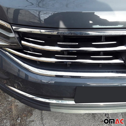 OMAC USA Front Bumper Grill Trim Molding for SUVs – Fits 2022–2024 Volkswagen Tiguan - 4Pcs (Stainless Steel, Chrome)