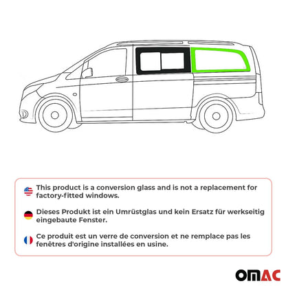 OMAC USA Left Side Rear Window Glass for Cargo Van – Fits 2016–2024 Mercedes Metris L2 MWB – Black Tempered Replacement Auto Glass (1 Pc)