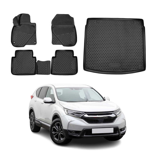 OMAC USA Floor Mats & Cargo Liner Set for SUV – Fits 2017-2022 Honda CR-V – Semi-Custom Fit All Weather TPE Rubber, Black (5 Pcs)