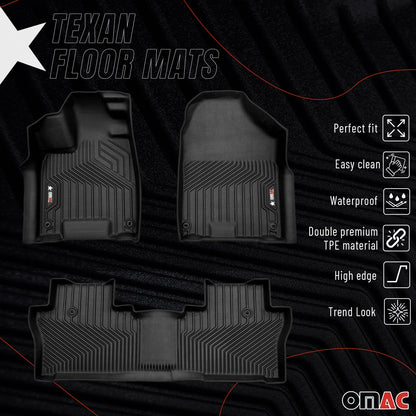 OMAC USA Premium Floor Mats Liners for SUV – Fits 2016–2022 Honda Pilot – First & Second Row Set All Weather Heavy Duty Black (3 Pcs)