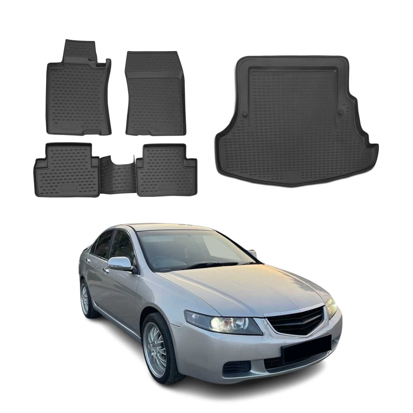 OMAC USA Floor Mats Liners Full Set All Weather Black for Car – Fits with 2003-2007 Honda Accord (4 Pcs)