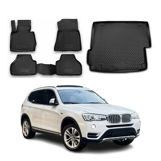 OMAC USA Floor Mats & Cargo Liner Set for SUV – Fits 2011-2017 BMW X3 F25 – Custom Fit All Weather TPE Rubber, Black (5 Pcs)
